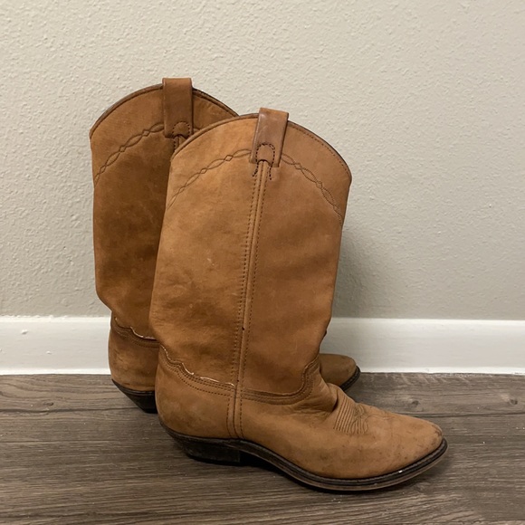 Camel Suede Pointed Toe Cowboy Boots - Picture 2 of 10